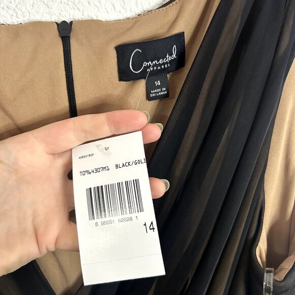 Connected Apparel Womens Black Gold Sleeveless Evening Gown Chiffon Sz 14 NWT - Picture 4 of 13